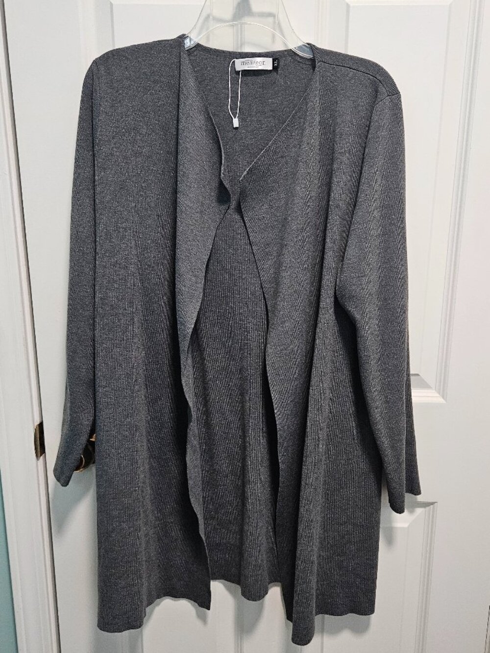 Mea Seor Gray Open Front Duster Cardigan XL Lightweight Knit Sweater